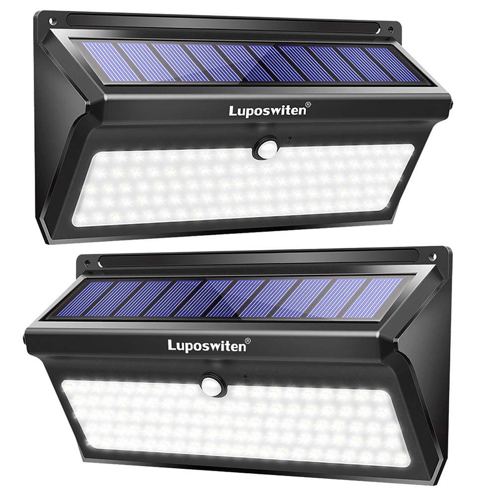 Luposwiten 100 LED Solar Lights Outdoor Waterproof - 2000 Lumens Solar Motion Lights Outdoor with 125° Lighting Angle, Easy-to-Install for Front Door, Yard, Garage, Garden (2-Pack)