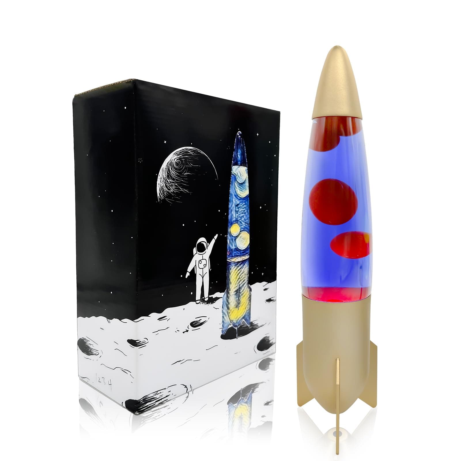 Liquid Motion Lamps: 16 Inch Rocket Shape Lamps with Purple Liquid and Red Wax, Vintage Style Liquid Motion Lamps, Gift for Boys and Girls, Gift for Adults, Multiple Color Options - Color: Gold