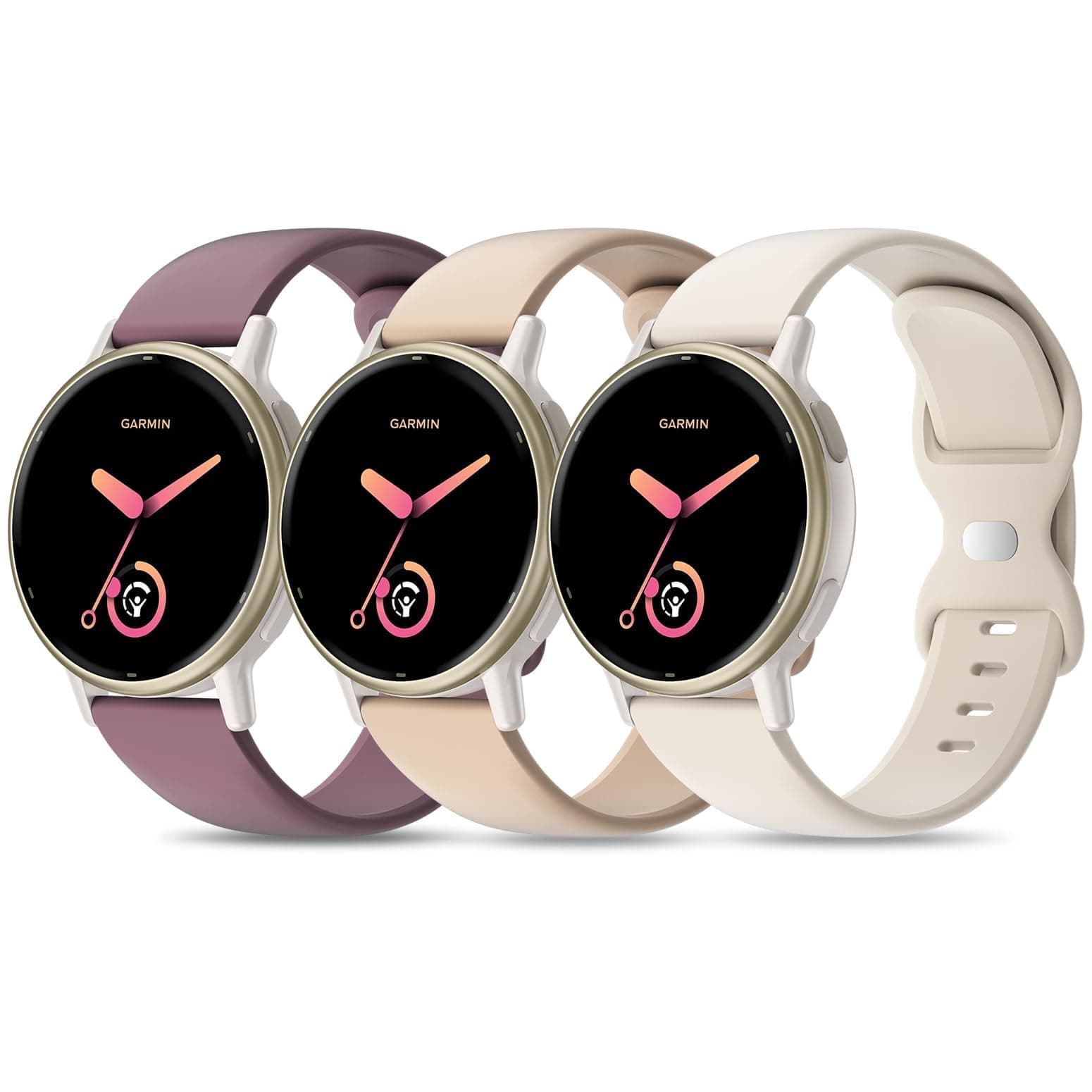 3 Pack Silicone Bands Compatible with Garmin Vivoactive 5 Watch Band/Vivoactive 6/3/3 Music, 20mm Soft Sport Strap Replacement for Venu Sq 2/Venu/Venu Sq & Forerunner 55/165/245/645