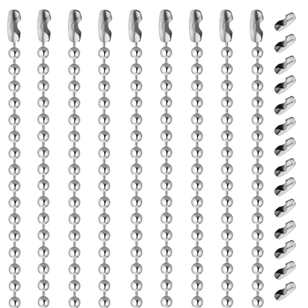 Stainless Steel Bead Chain Necklace & Matching Connector Pack, obmwang 50pcs 30" Long Adjustable Metal Ball Chains with 50pcs Extra Connectors Jewelry Findings (2mm Bead)