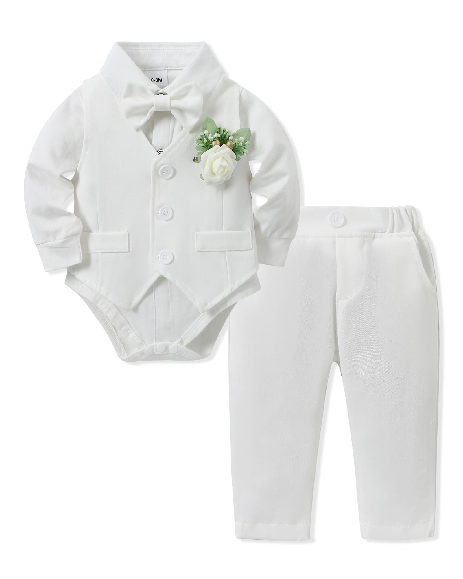 Baby Boy Clothes Suits Infant Gentleman Outfit Collared Dress Shirt+Vest+Tie+Corsage+Pants 5Pcs Baby Suit Sets