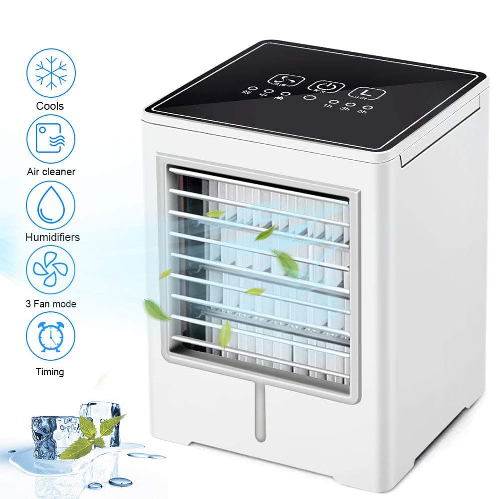 Portable Air Cooler, Mini Air Conditioner, 3 in 1 Personal Evaporative Cooler, Humidifier, Purifier with USB, Timer, 3 Speed Desktop Cooling Fan for Home, Room, Office