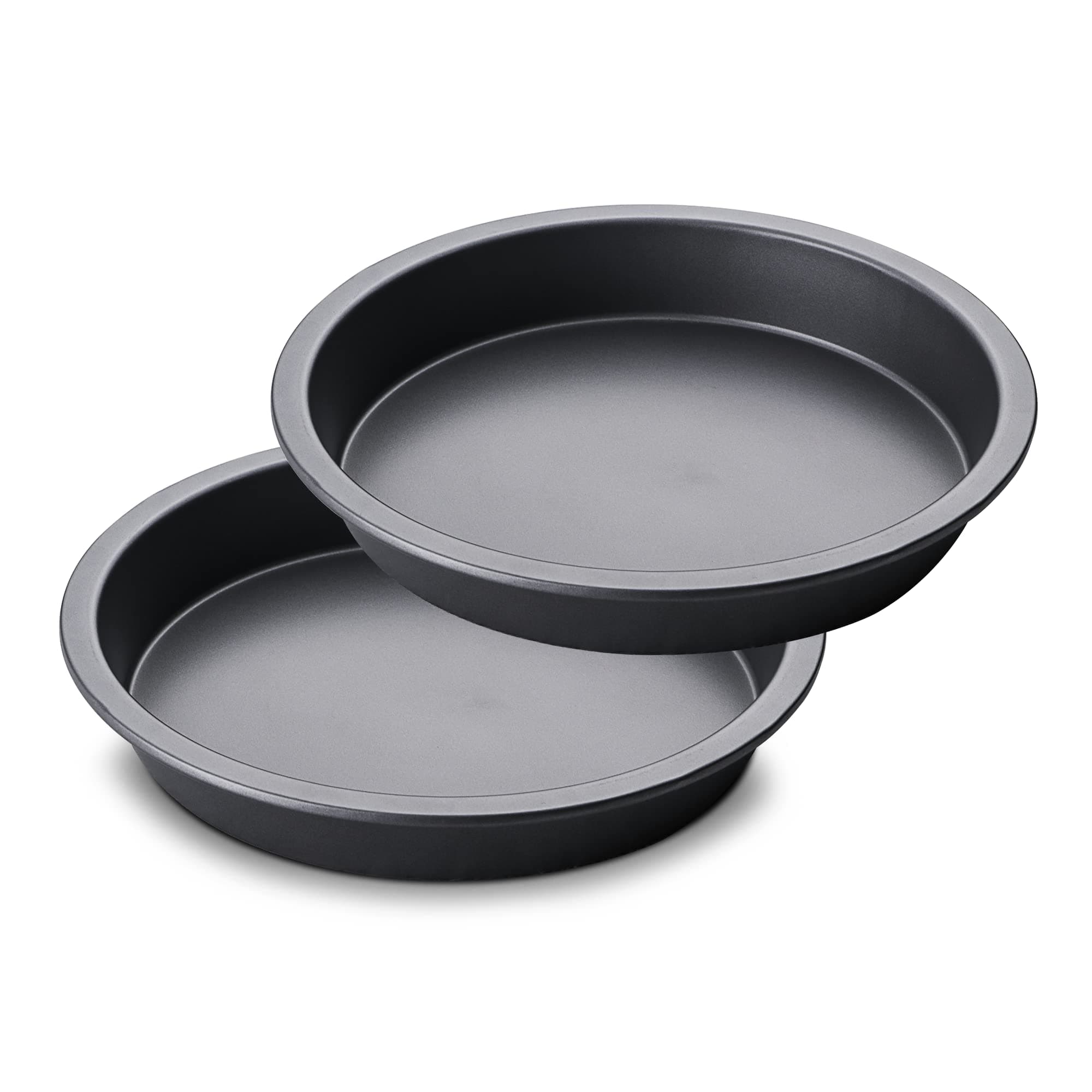 HONGBAKE Round Cake Baking Pans, 8" Shallow Cookie Pans, Layered Cake Pan with Wide Grip, Non-Stick Circle Pizza Tin, Heavy Duty Dishwasher Safe, Pack of 2, Gray