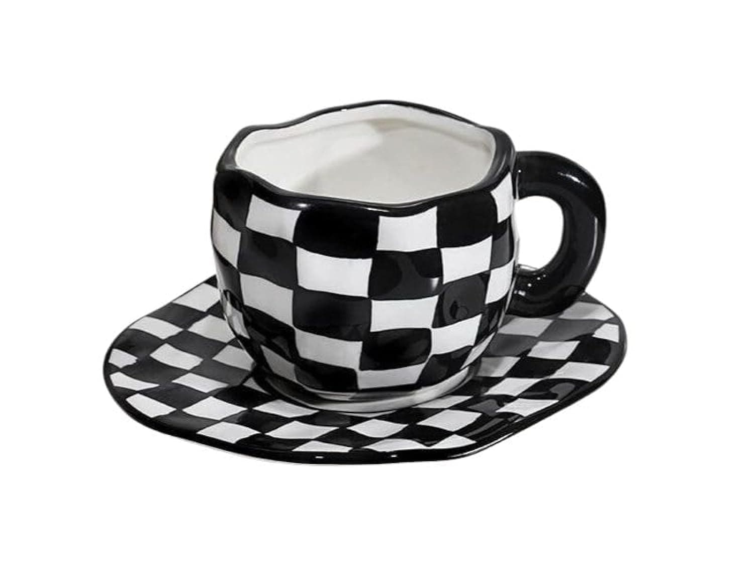 Aesthetic Cloud Painting/black and white Check cup (Checkered black and white)