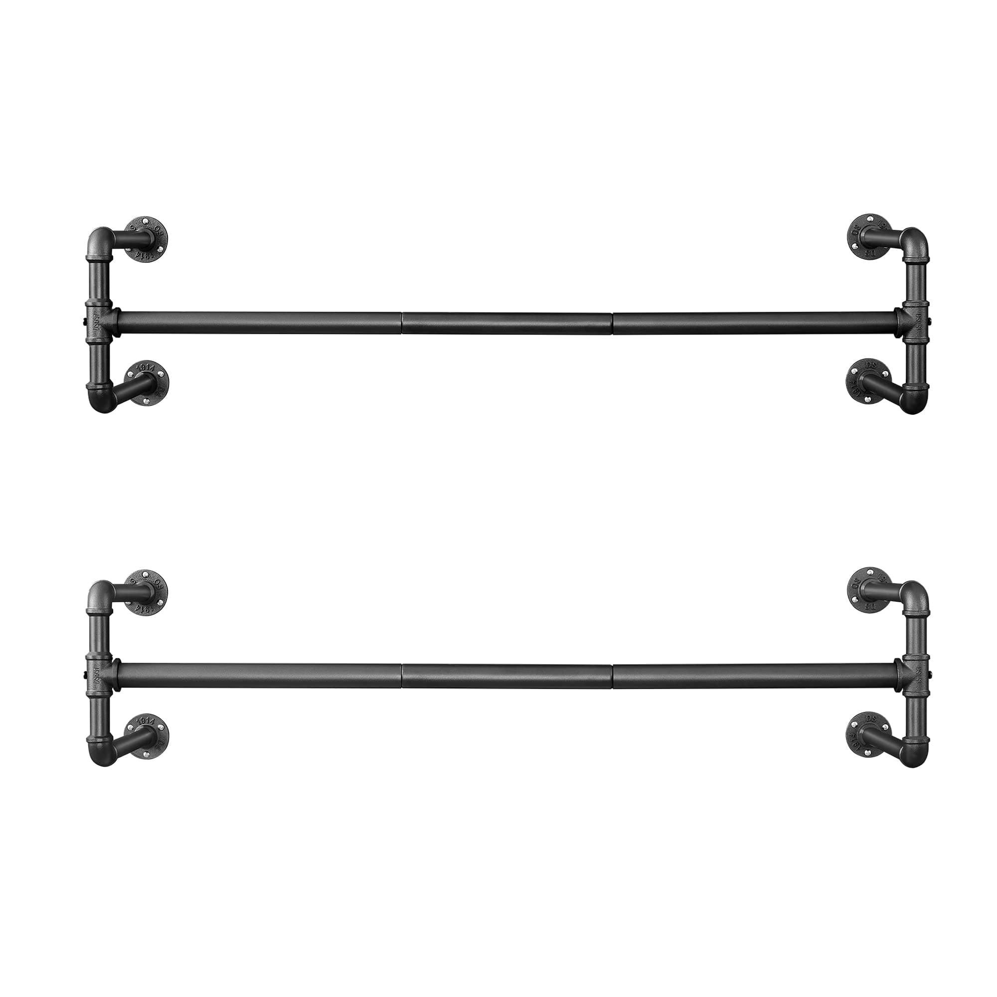 SONGMICS Wall-Mounted Clothes Rack, Set of 2, Industrial Pipe Clothes Hanging Bar, Space-Saving, 30 x 112 x 29.3 cm, Each Holds up to 60 kg, for Small Space, Black HSR64BK-02