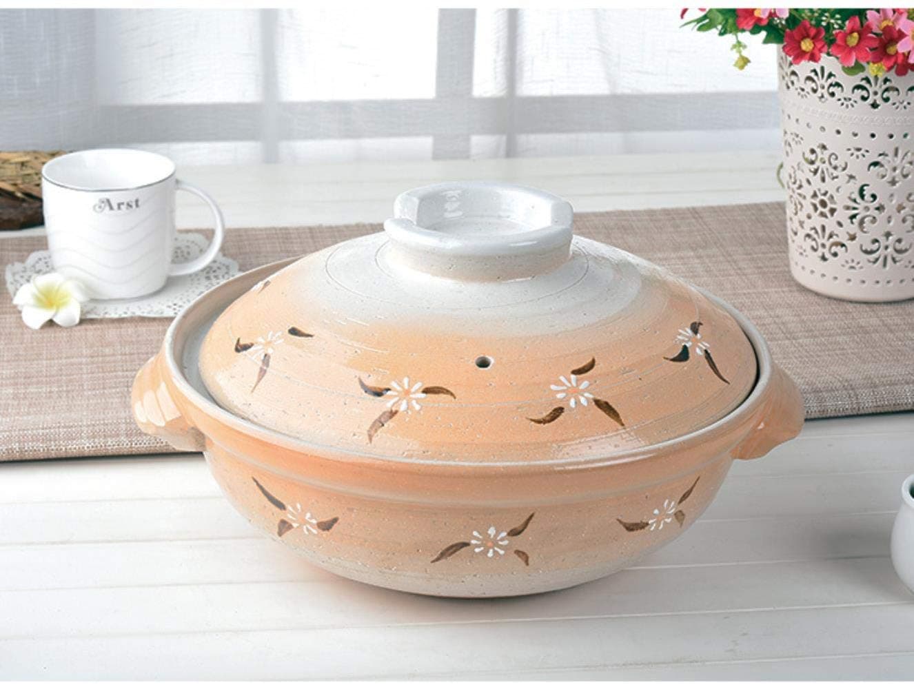 BBZ 1PC Japanese Ceramic Casserole Soup Rice Pot Soil Household Large Caliber High Temperature Of Fire Hot Pot Chinese Cookware,4L