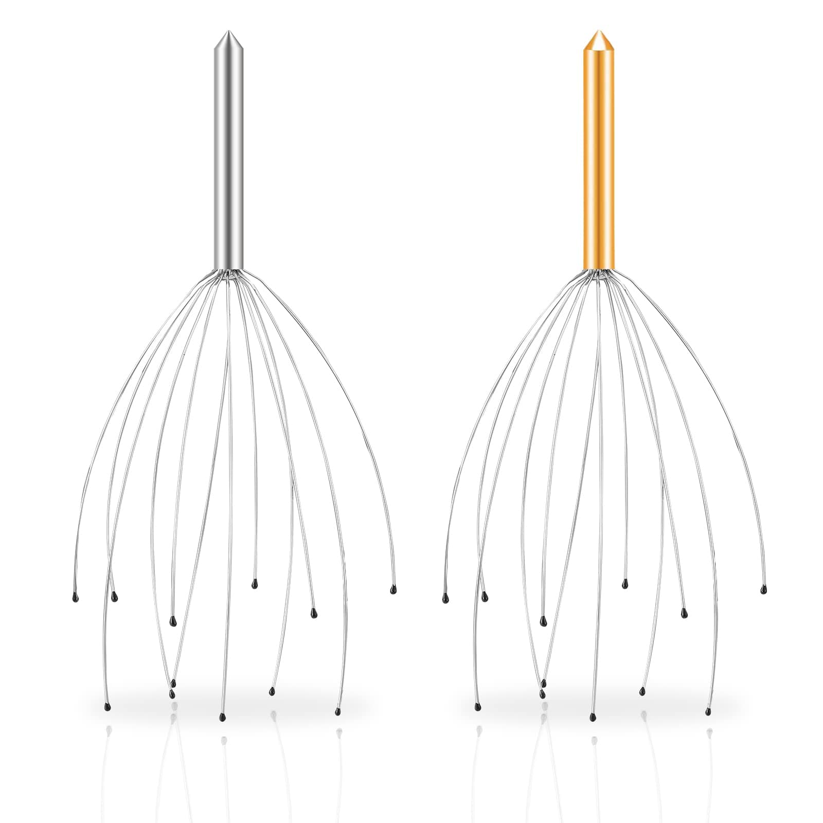 MURLIEN Head Massager, 2 Pack Scalp Scratcher Massager, Lightweight Handheld Head Scratcher for Stress Relief, Head Stimulation, and Body Relaxation - Gold & Silver