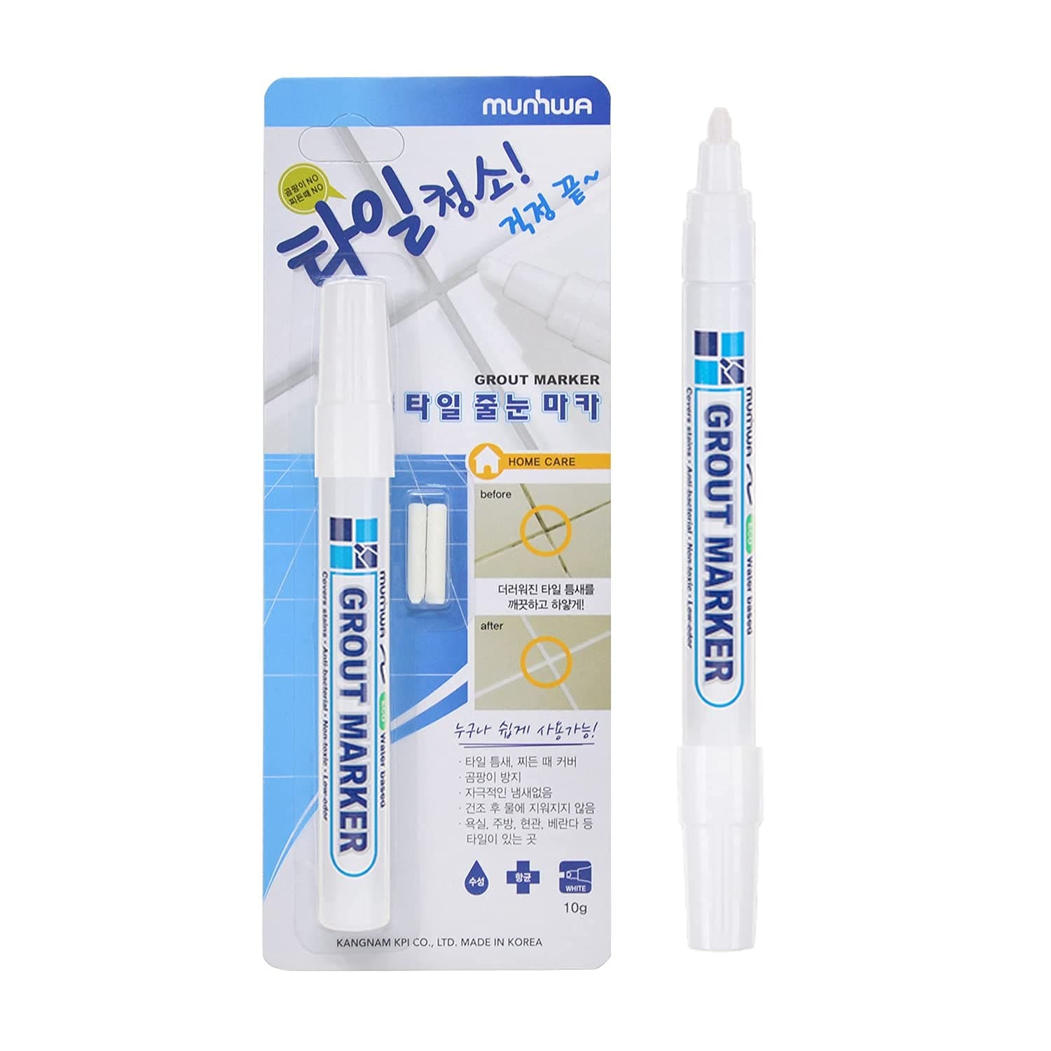 Munhwa Grout White Marker Sealer Pen, 2 Extra Nibs, 4.5MM Tip, Waterproof Tile Sealer Pen, Replaceable Nib, No Strong Odor, Restore & Renew Grout Line, Fast Drying, For Bathroom, Kitchen, Balcony Wall