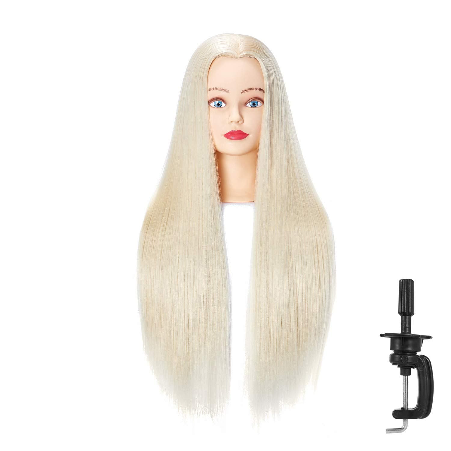Hairingrid 26"-28" Mannequin Head Hair Styling Training Head Manikin Cosmetology Doll Head Synthetic Fiber Hair and Free Clamp Holder (Blonde)