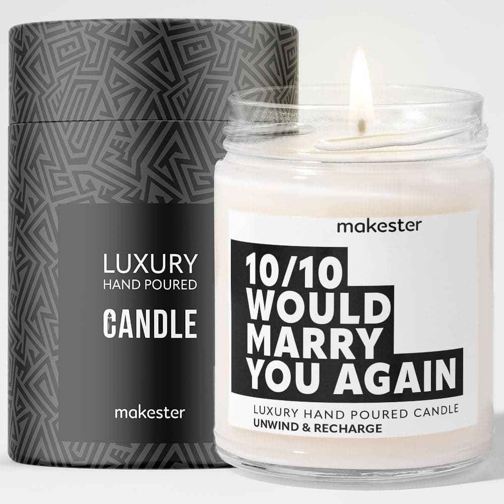 Funny Anniversary Candle Gifts - Luxury Soy Wax - Vanilla, Jasmine, Sugared Almond - Makester