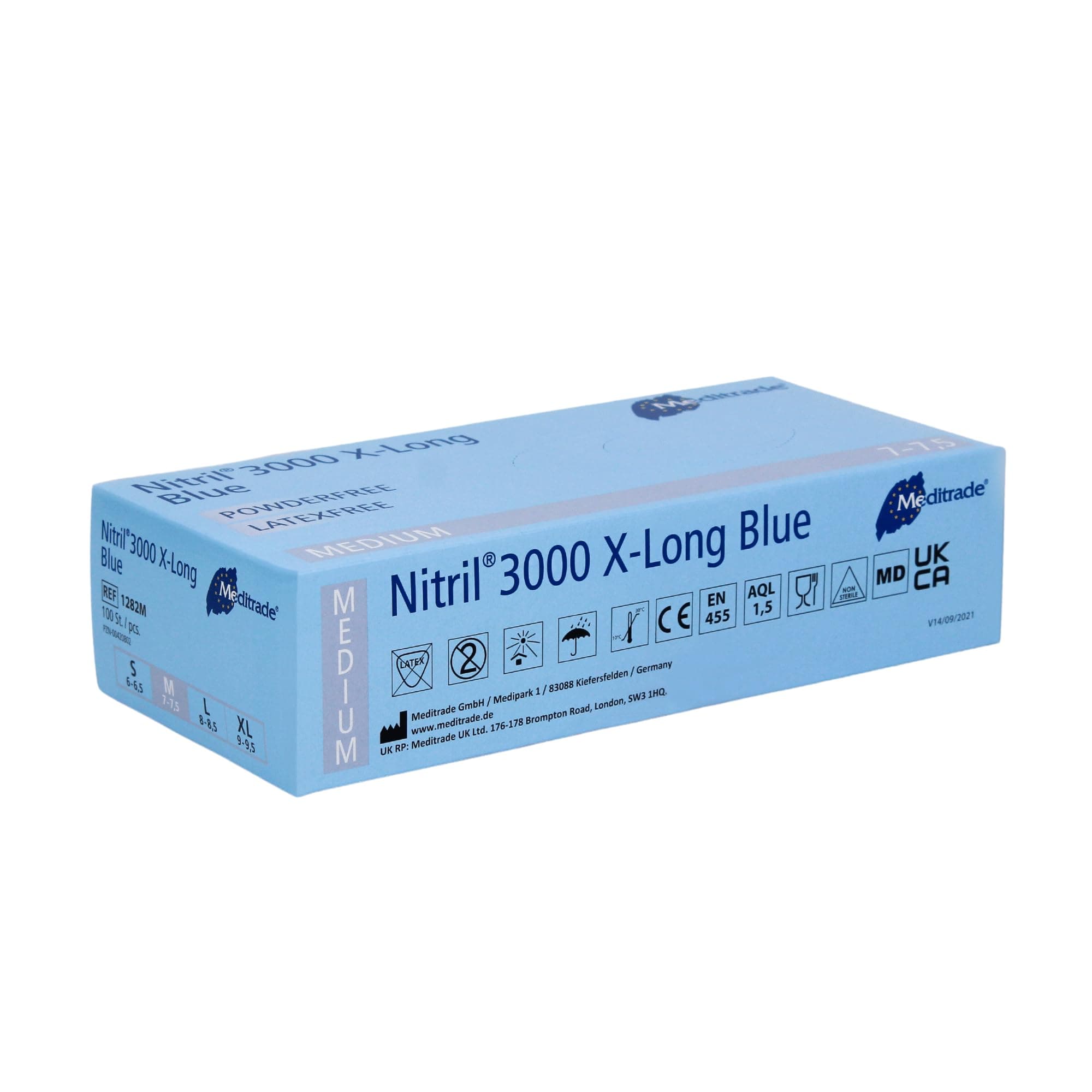 Meditrade 1282M Nitrile X-Long Disposable Gloves Blue (Pack of 1 x 100)