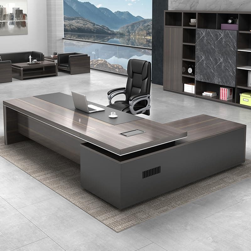 LITFAD Modern Office Computer Desk with Side Storage, CPU Stand and Cord Management, L-Shape Writing Desk Boss Table Home Office Furniture, 94.5"L x 63"W x 29.5"H