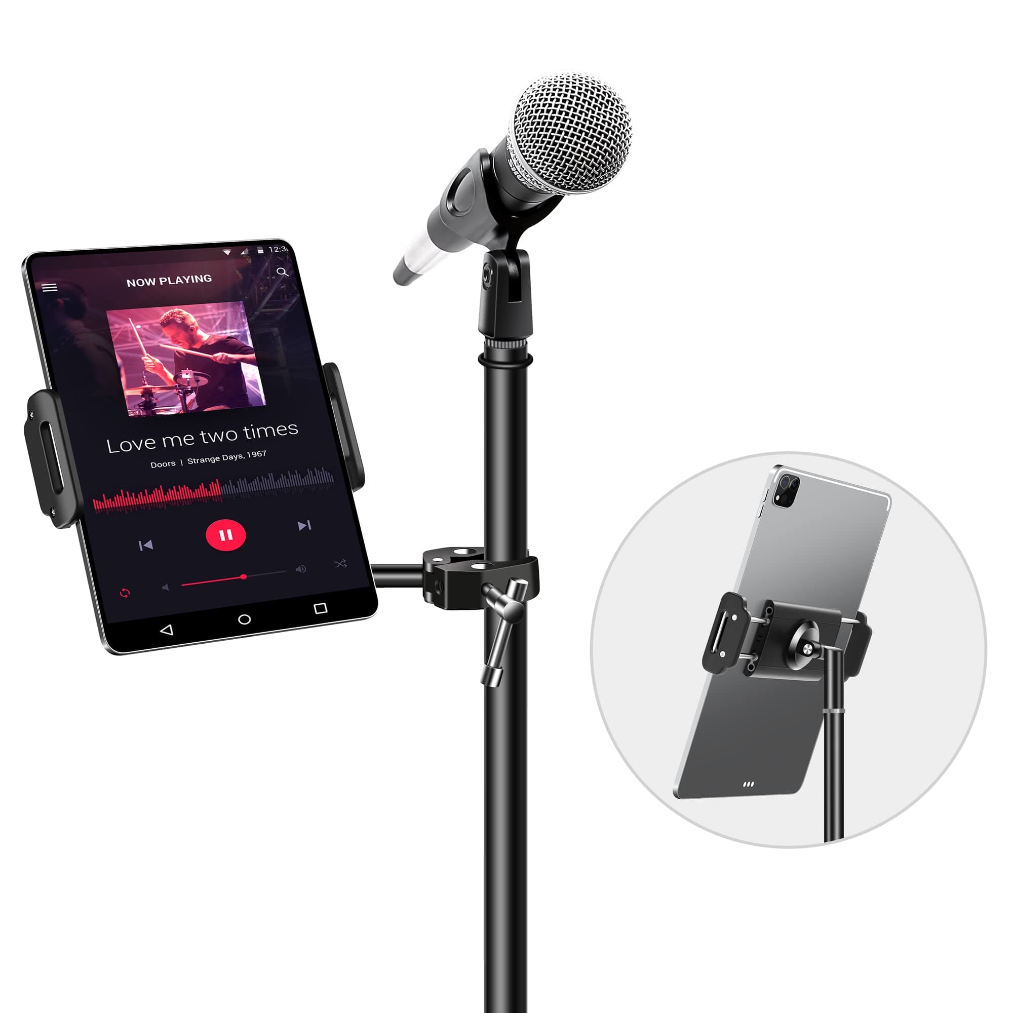 elitehood Metal iPad Holder for Mic Stand, Side Mount Tablet Microphone Stand Holder for Musicians, 360° Swivel Tilt Adjustable Microphone Tablet Mount for iPad, iPhone, More 4-13in Devices - Black