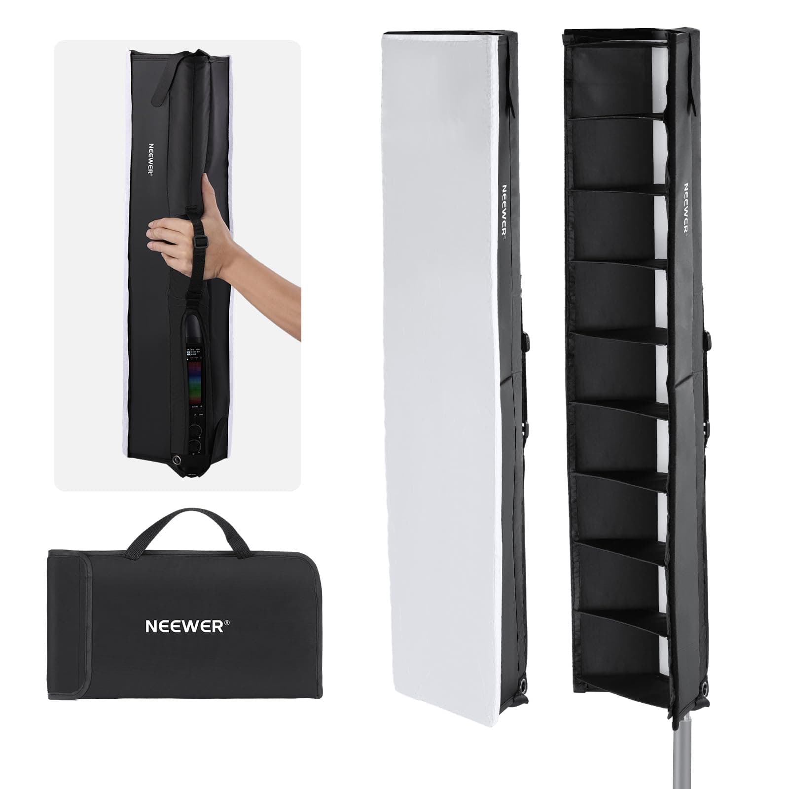 NEEWER Tube Light Grid Softbox Diffuser TL60 for LED Stick Light, LED Strip Light Diffuser with Honeycomb Grid, Carrying Bag, Touch Fastener for Photography, Video, Live Broadcast, Portrait, Product