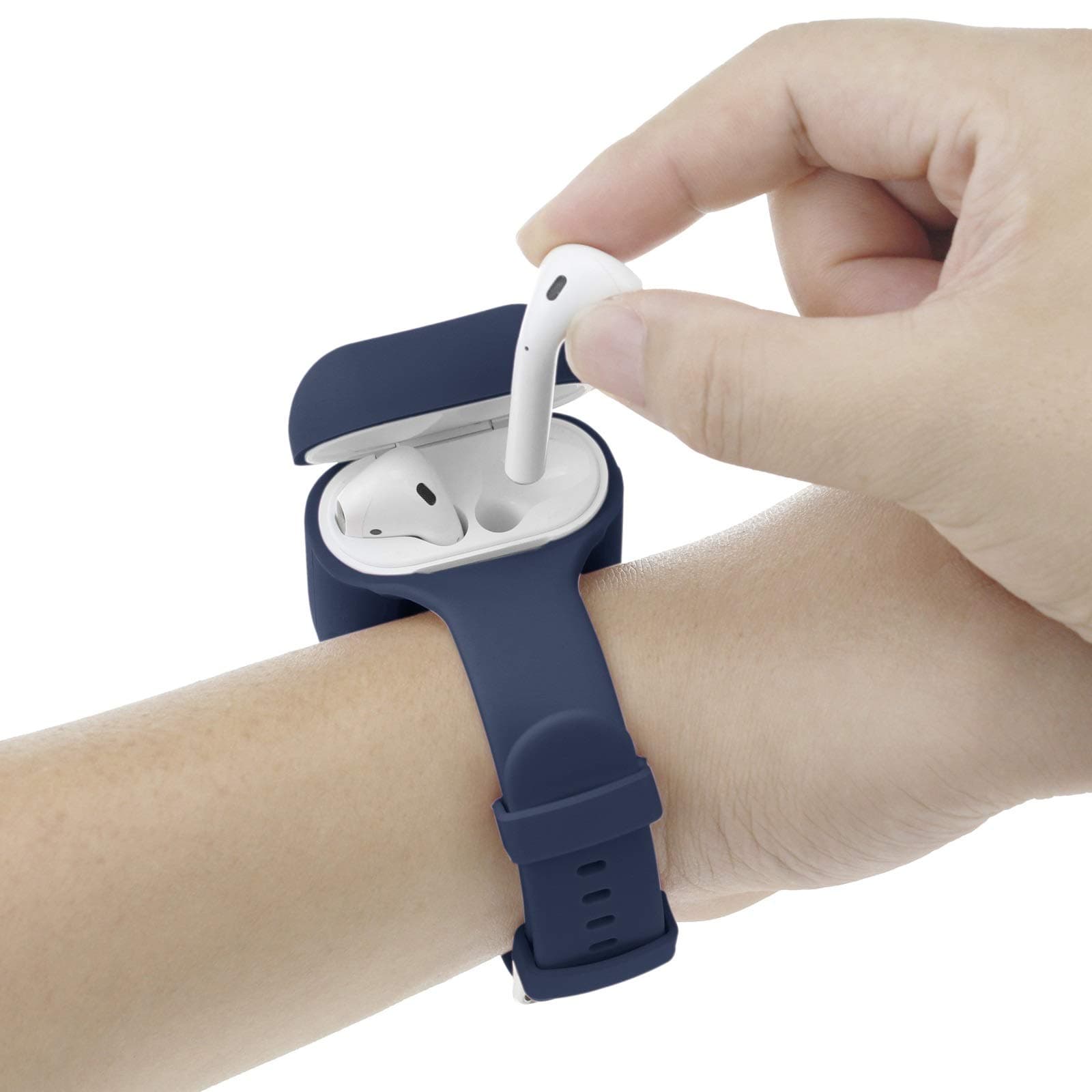 Latest Wrist Band for AirPods/AirPods 2 Case Accessories Sport Strap Cover Compatible with Apple Airpods 1st and 2nd Wireless Charging Case Portable Full Protective Silicone Skin (Navy Blue)