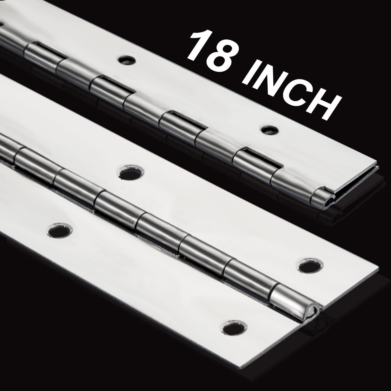 2Pack Heavy Duty Piano Hinge, 2" Open Width x 18" Continuous & Piano Hinges, 0.06” Thick Stainless Steel Piano Hinge with Holes, Polished Stainless Furniture Hinges for Cabinet Door Cases Woodworking