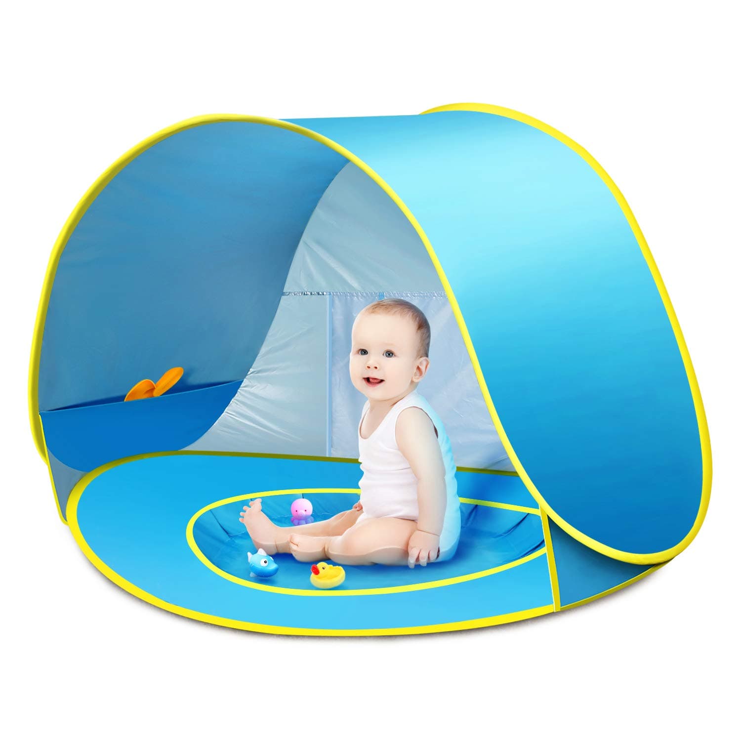 Baby Beach Tent Pop Up Tent Portable Shade Tent UV Protection Sun Shelter with Mini Pool, Carry Bag and Detachable Shade for Toddler, Infant & Kids, 50+ UPF (Blue)