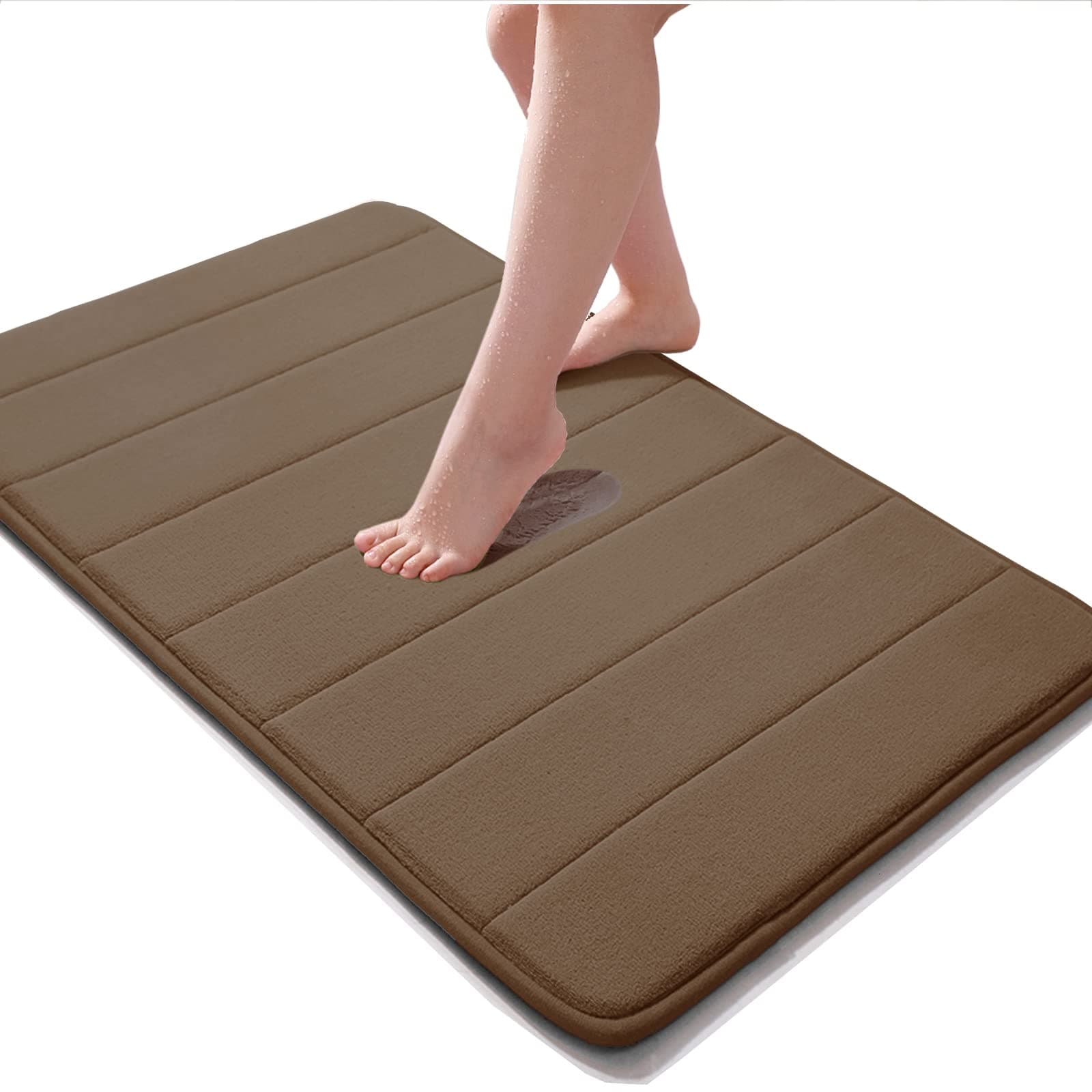 Memory Foam Bath Mat 17" X 24" Coral Velvet Super Non-Slip Rapid Water Absorption Soft and Comfortable Easier to Dry Machine Wash Bathroom Mat, Coffee