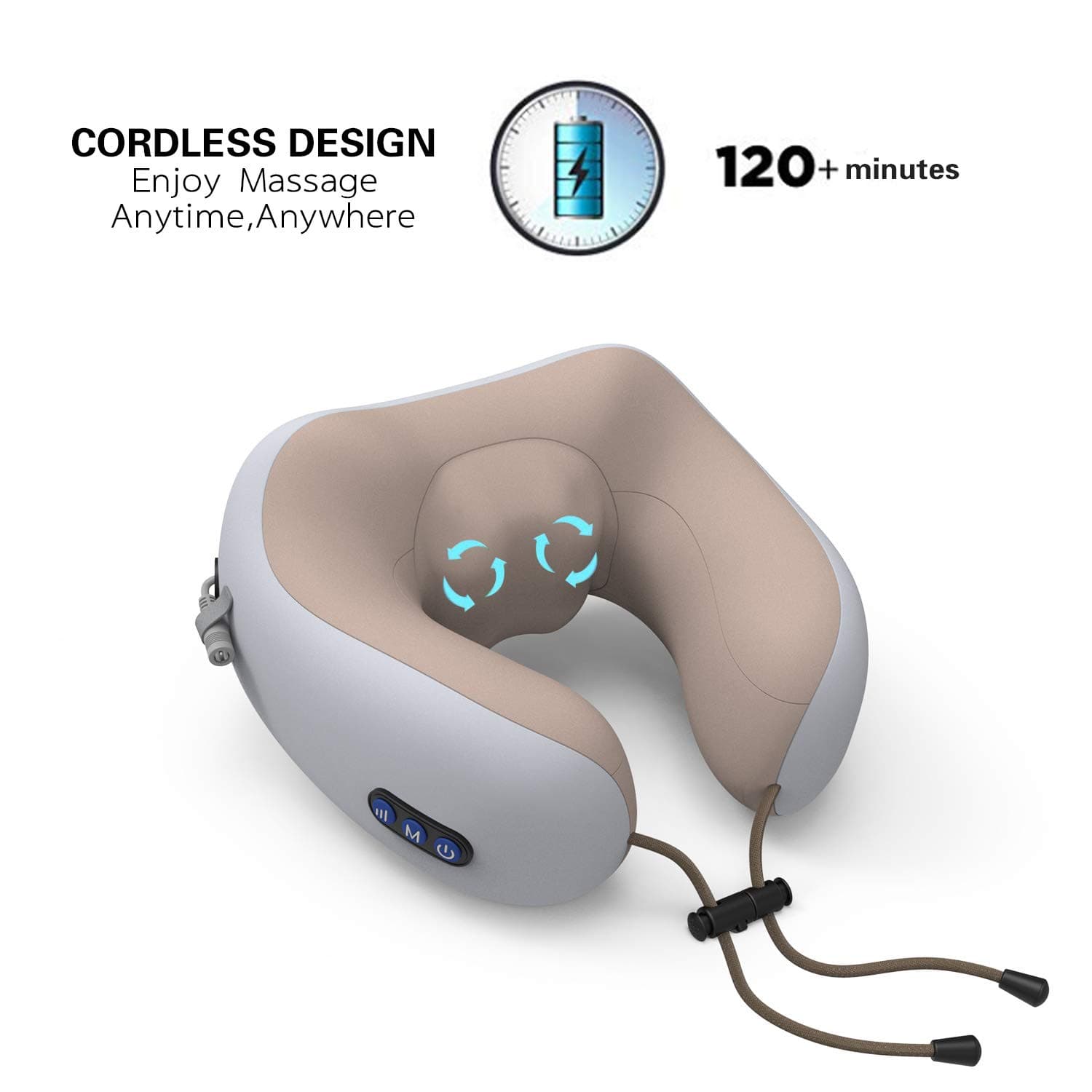 Cordless Neck Vertebra Massage Electric Travel Pillow with Heat - Deep Tissue 3D Kneading Pillow, U-Shaped Memory Foam Electric Neck Massage Relieve Muscle Pain - Office, Home,Airplane& Car