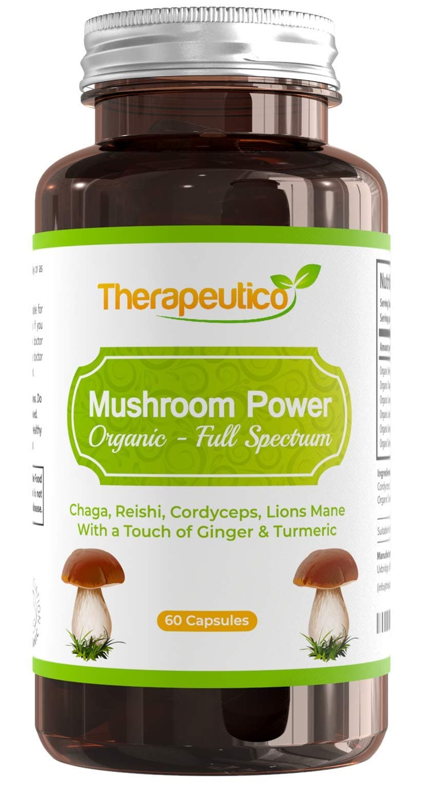 Organic Mushroom Blend | Chaga, Lions Mane, Cordyceps, Reishi, Ginger & Turmeric | 60 Veg Caps | Made in UK | Mushroom Complex | No Fillers, Additives | Vegan | New Improved Formula
