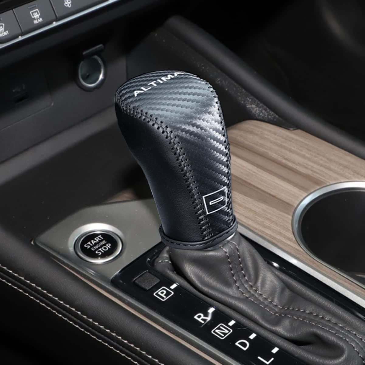 MICROCK Gear Shift Knob Cover Shifter Lever Leather Sheath for Nissan ALTIMA 2019 2020 2021 2022, Carbon Fiber