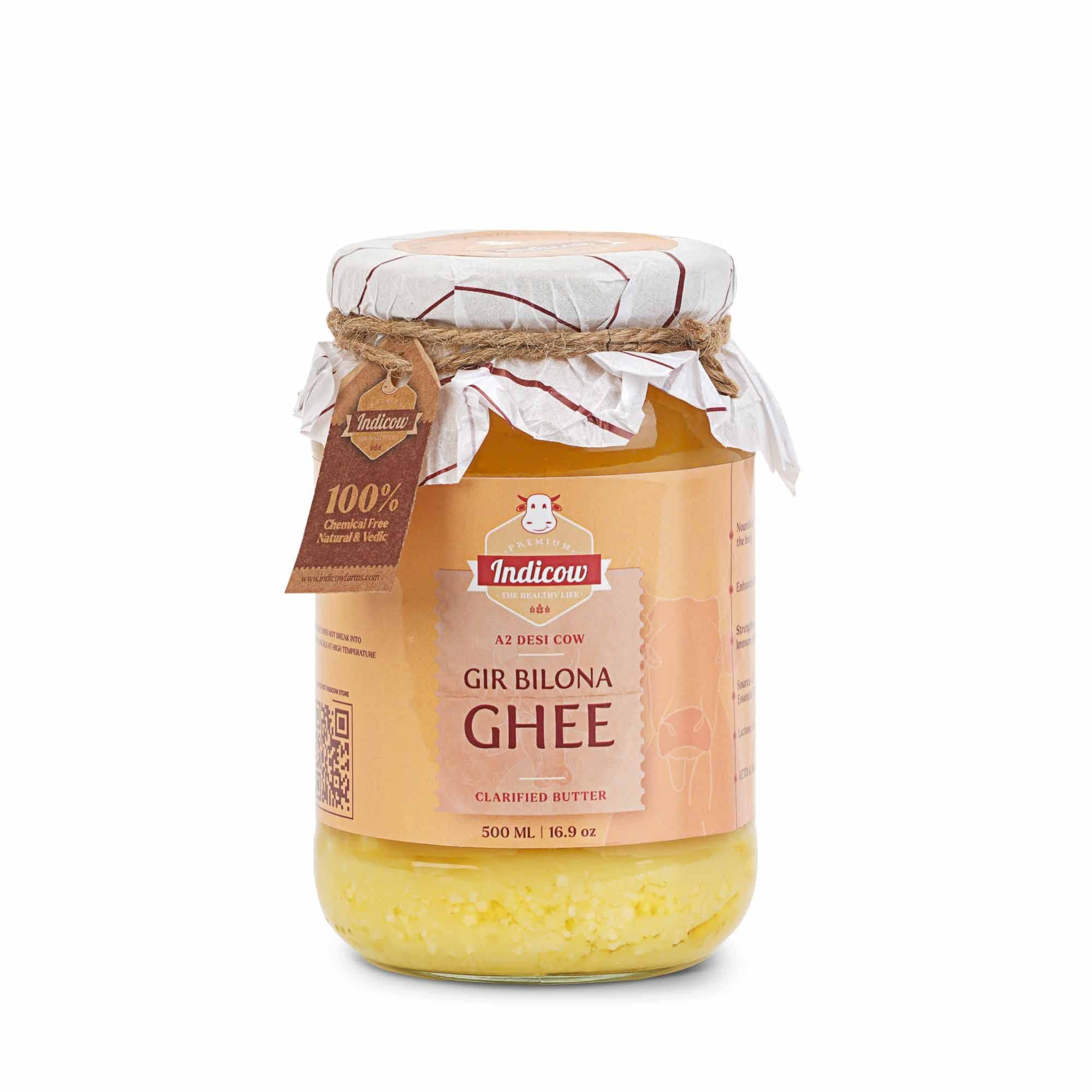 Indicow A2 Desi Cow Ghee, Clarified Butter, (500ml (16.91oz), Gir Cow Ghee), Grass Fed, Pasture Raised Clarified Butter Fat, Keto, Paleo, Lactose Free, Casein Free, Non-GMO |