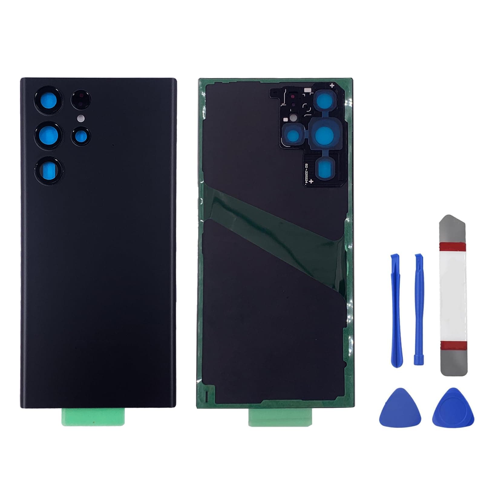 Galaxy S22 Ultra Back Glass Replacement Housing Door Panel Parts for Samsung Galaxy S22 Ultra with Camera Lens and Pre-Install Tape + Tools (Phantom Black)