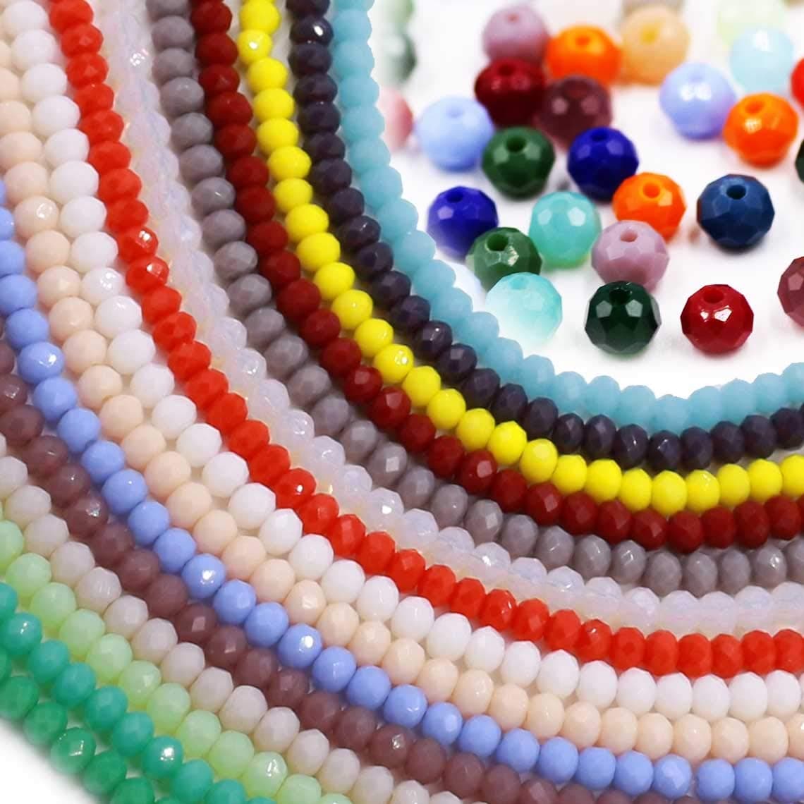YUANZHIRUNMixed Color Wholesale Porcelain Crystal Glass Beads Strand Spacer Beads Briolette Round Rondelle Shape Assorted Color with Elastic String for Jewelry Making (15 Colors2100pcs)