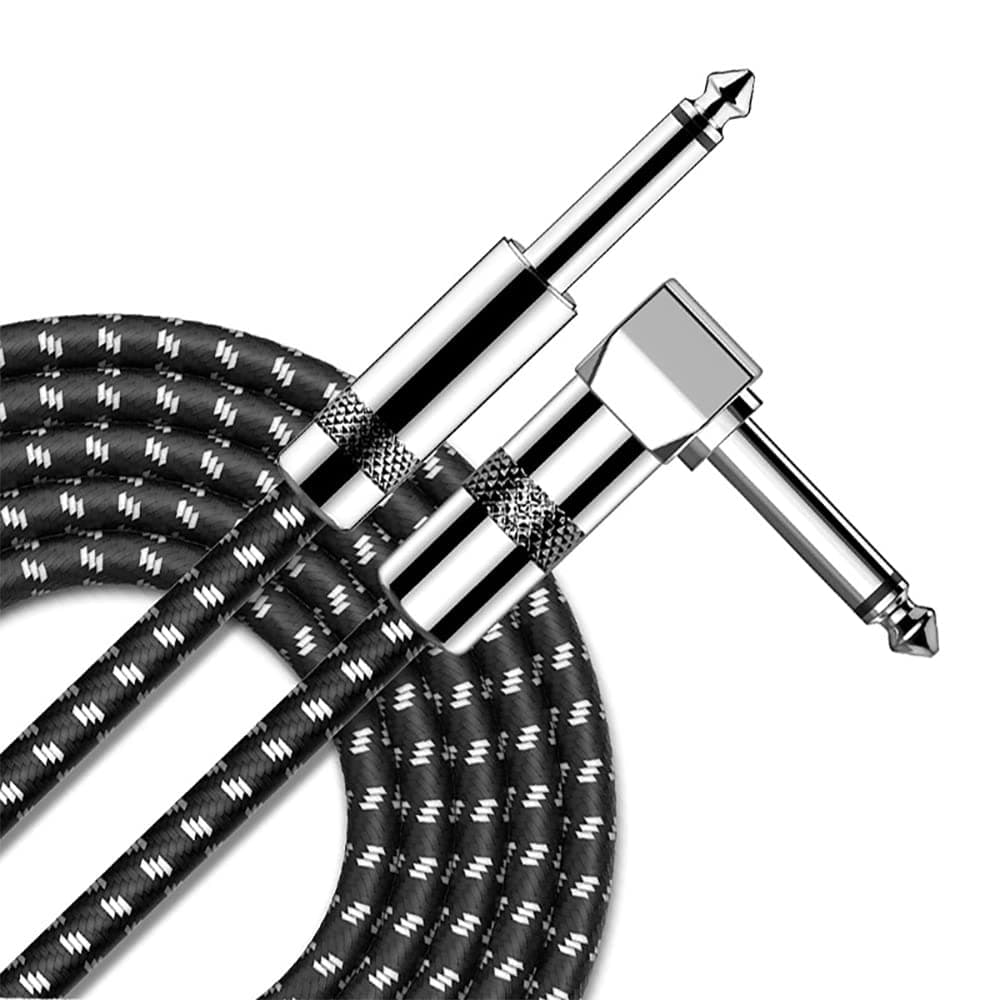 Guitar Cable 3m, Electric Instrument Cable Bass Amp Cord for Electric Guitar Bass Amplifier Audio, 1/4" Right Angle to Straight, Black White