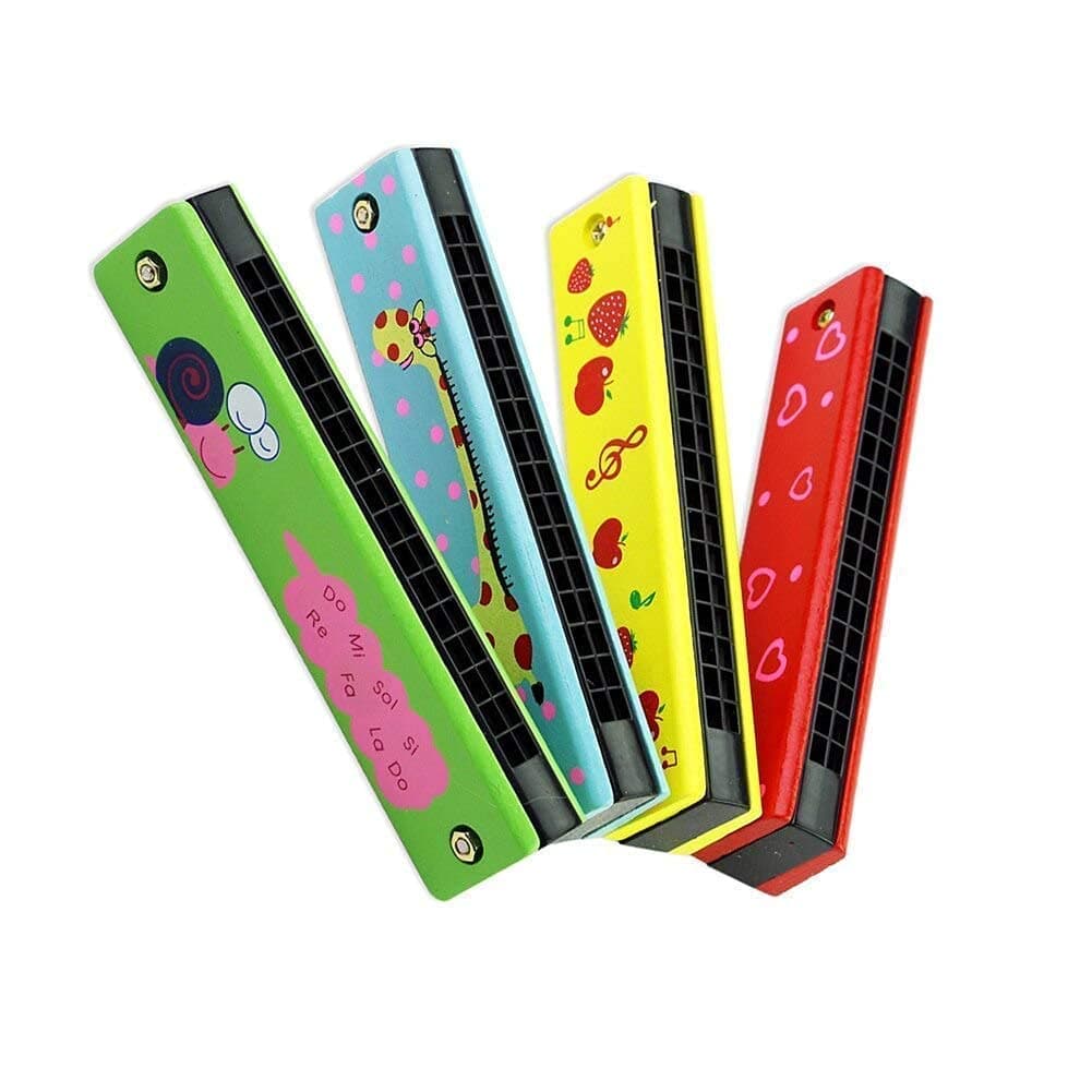Wooden Harmonica Colorful Kids Musical Instruments Toys Children Cartoon Pattern Wood Mouth Organ Random Color and Design (Pack of 1)