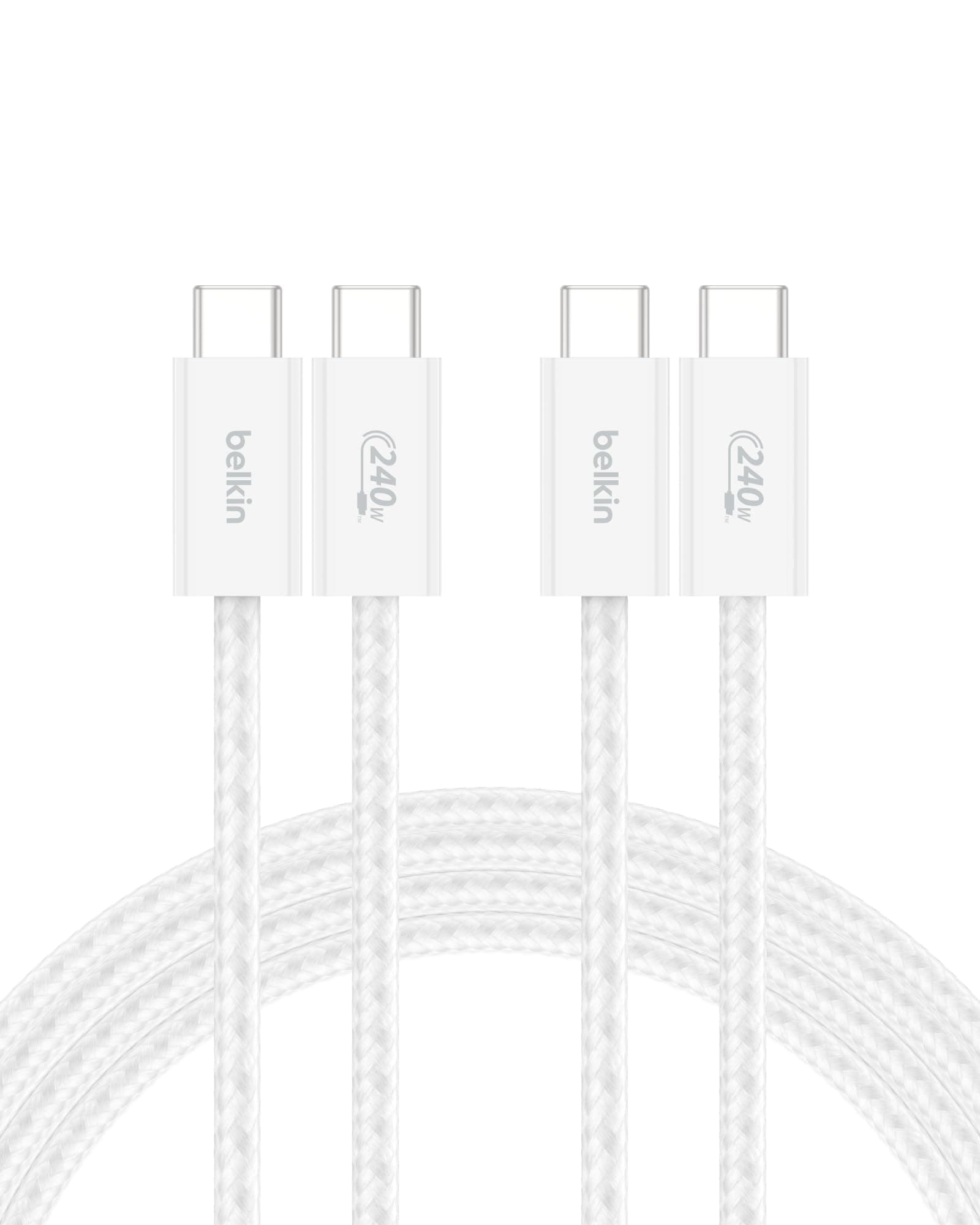 Belkin USB C to USB C Cable 2-Pack, 6.6ft, 240W - USBC to USBC Cable, iPhone Charger Cord, Soft, Braided, Flexible for iPhone 17, Galaxy S25, Pixel 10, MacBook, Chromebook, iPad Pro, Switch - White