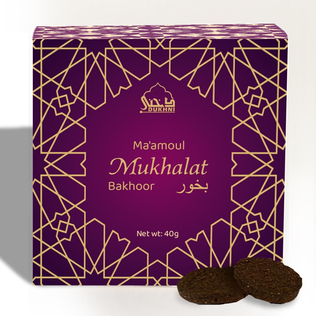 Dukhni Maamoul Mukhalat Bakhoor | 40 grams Arabic Oud Bakhoor Incense | Earthy Saffron Oudh Blend | Luxurious Bakhour for Prayer Time, To Relax & Meditate | Handmade Islamic Gifts for men & women