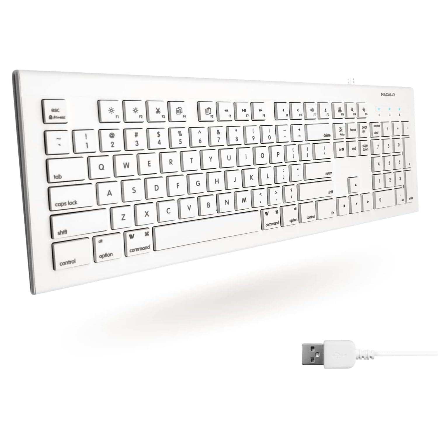 Full Size USB Wired Keyboard for Mac and PC - Plug & Play Wired Computer Keyboard - Compatible Apple Keyboard with 15 Shortcut Keys for Easy Controls & Navigation of Macbook Pro/Air, iMac
