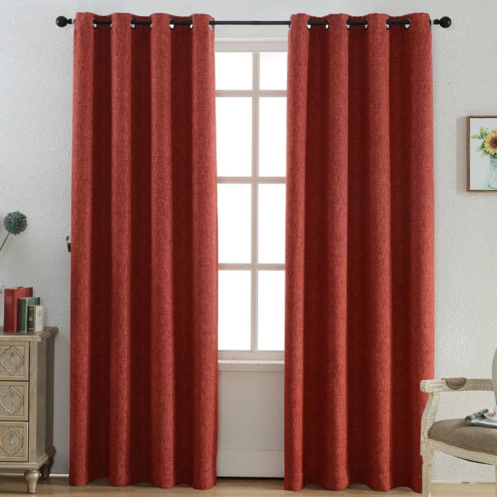 Kotile Burnt Orange Curtains for Bedroom - Faux Linen Texture Room Darkening Curtains 84 Inch Length, Grommet Top Dark Orange Curtains for Living Room, 52 x 84 Inch, 2 Panels, Burnt Orange/Rust