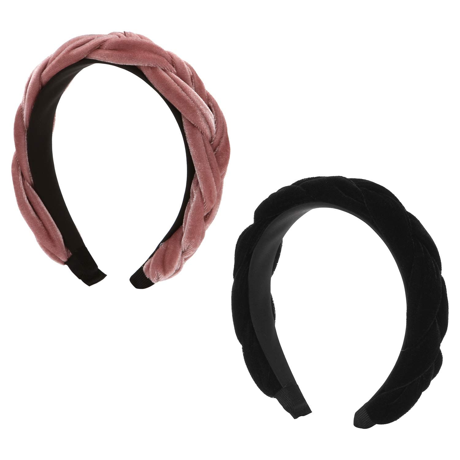 Folora 2pcs 90s Velvet Braided Knot Padded Spanish Vintage Style Headband for Women Girls