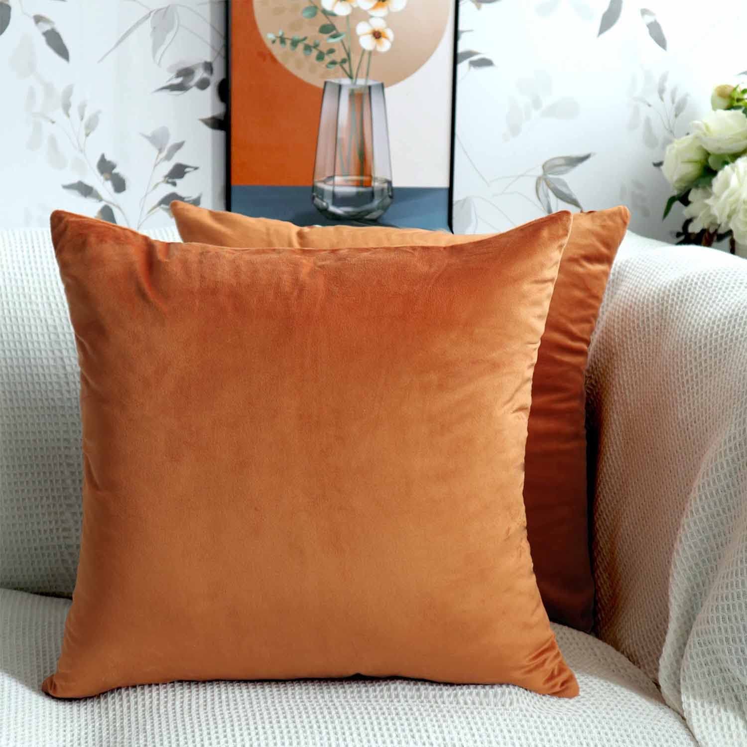 Cyuripu Set of 2 Velvet Burnt Orange Throw Pillow Covers 18 x 18 Inch Decorative Square Pillowcases Christmas Cushion Cases for Couch Sofa Bedroom Living Room Home Decor 45 x 45 Cm
