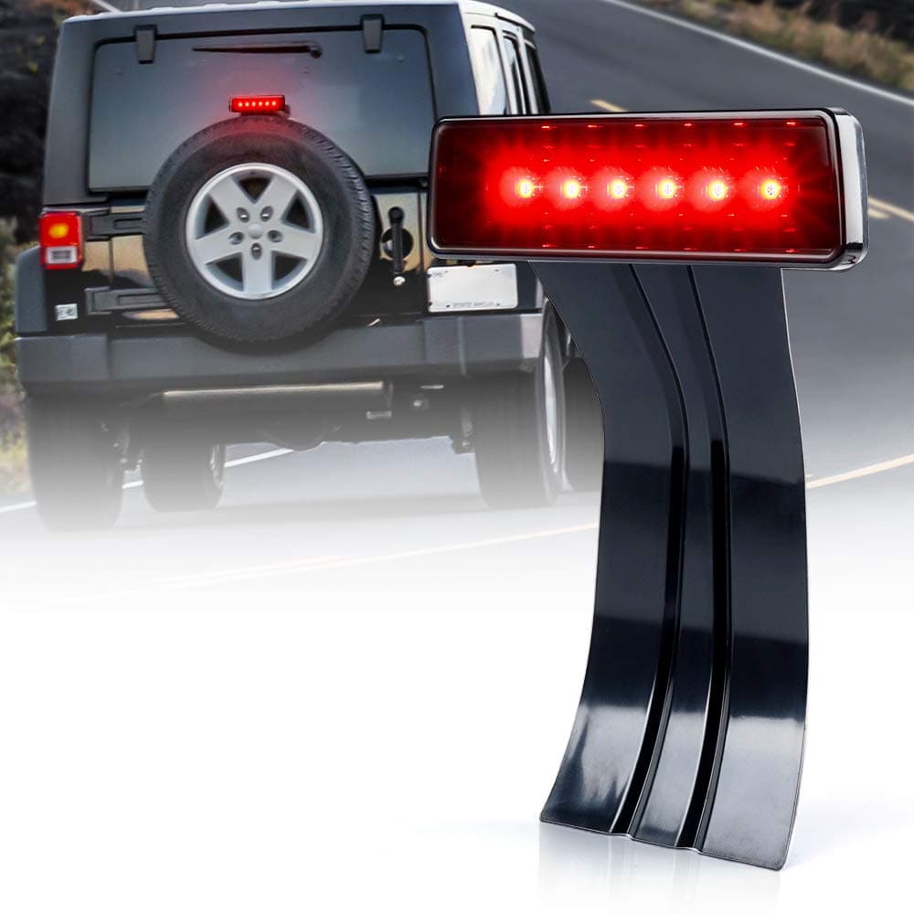 Xprite 3rd LED Replacement Brake Light For 07-18 JK Jeep Wrangler Black with Smoke Lens