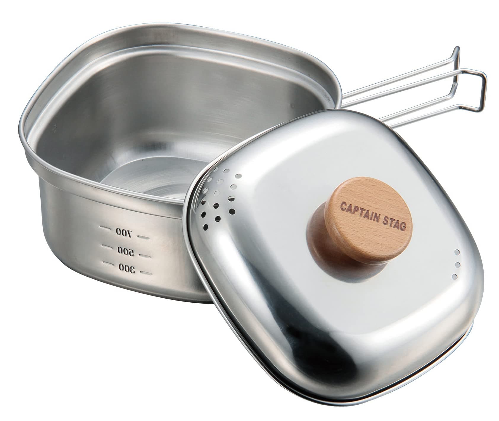 CAPTAIN STAG UH-4202 Camping Pot, Stainless Steel, Square Ramen Cooker, 44.0 fl oz (1.3L)