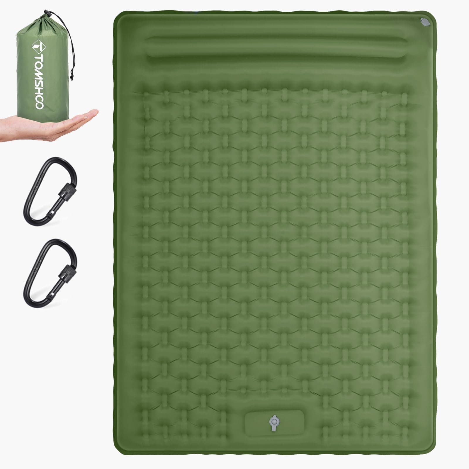 TOMSHOO Double Sleeping Pad, Inflatable Sleeping Mat Built-in Pump Camping Mat Upgraded Support Camping Mattress with Pillow, 2 Carabiner, Carry Bag, Repair Kit-77''L*53''W*5''H