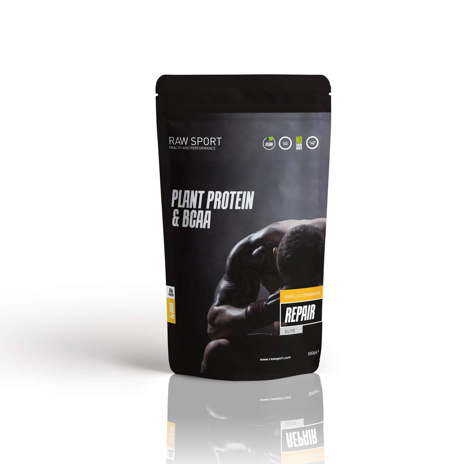 Raw Sport Elite Vegan Protein-25g of Protein Per Serving- with Added Superfoods-BCCAS-Electrolytes-Probiotics-Digestive Enzymes … (Vanilla Cinnamon, 500g)