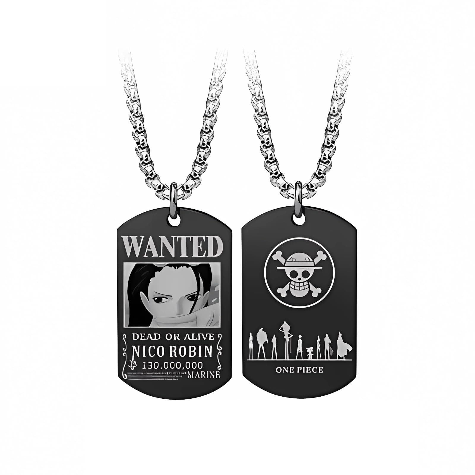 Anime One Piece Wanted Poster Pendant Necklace Stainless Steel Chain Manga Necklaces Dog Tag Jewelry for Men Boyfriends Christmas Gifts
