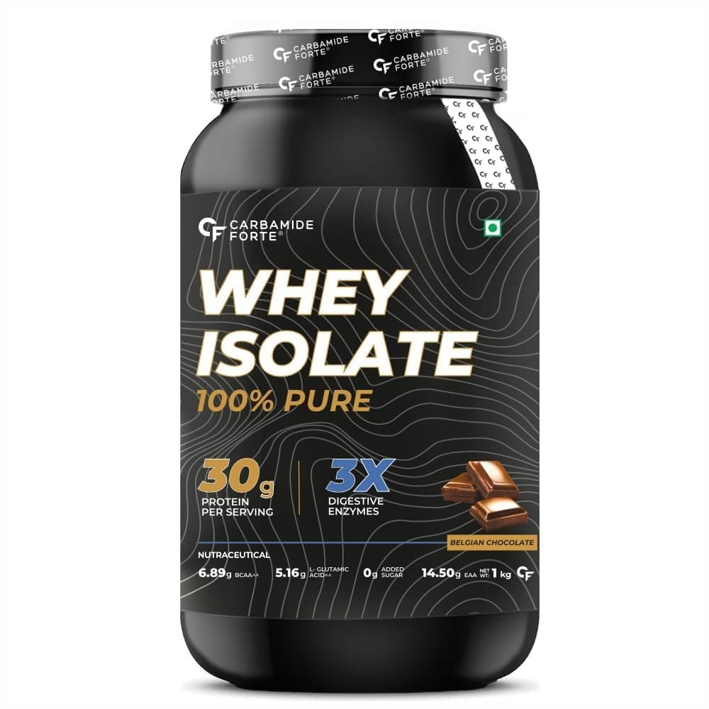 Whey Protein Powder Isolate | 100% Pure Protein Powder for Men | 30g Protein | 3X digestive Enzymes | 6.89g BCAA | 14.50g EAA | No added sugar | Belgian Chocolate Flavour - 1Kg