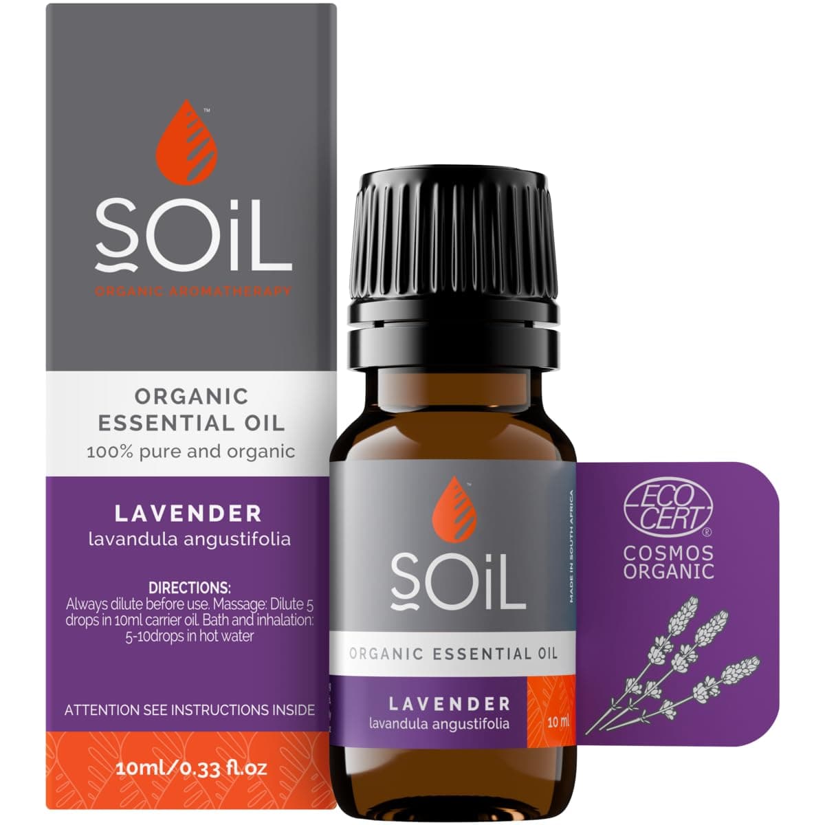 SOiLOrganic Lavender Essential Oil - Premium Lavender - 100% Pure, Natural and Undiluted - Certified Organic - Single Ingredient - Vegan - Non GMO - 10ml