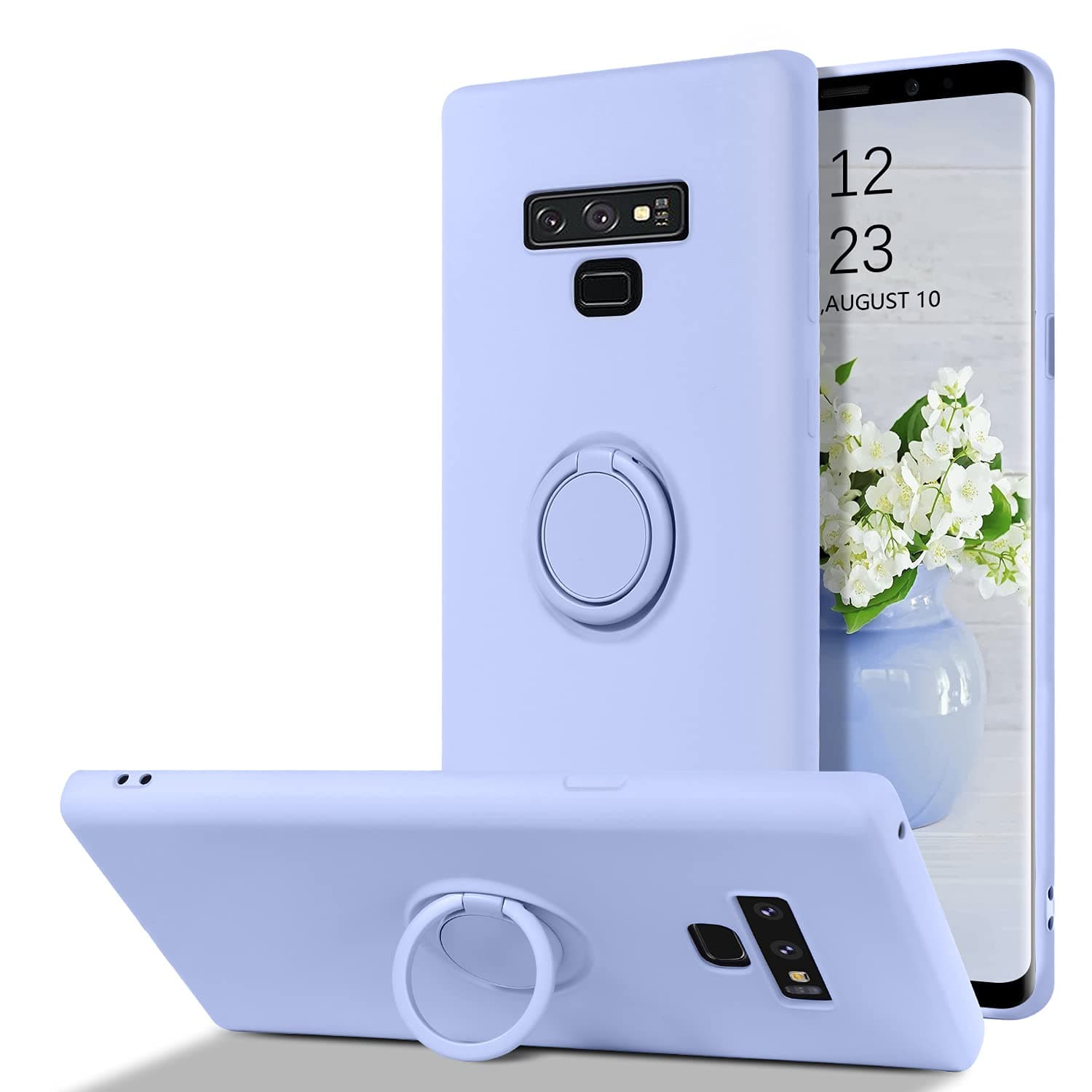 Telaso Samsung Galaxy Note 9 Case, Slim Liquid Silicone | Kickstand with 360° Ring Holder | Support Car Mount Shockproof Protective Galaxy Note 9 Phone Case Cover for Girls Women, Purple/Lavender