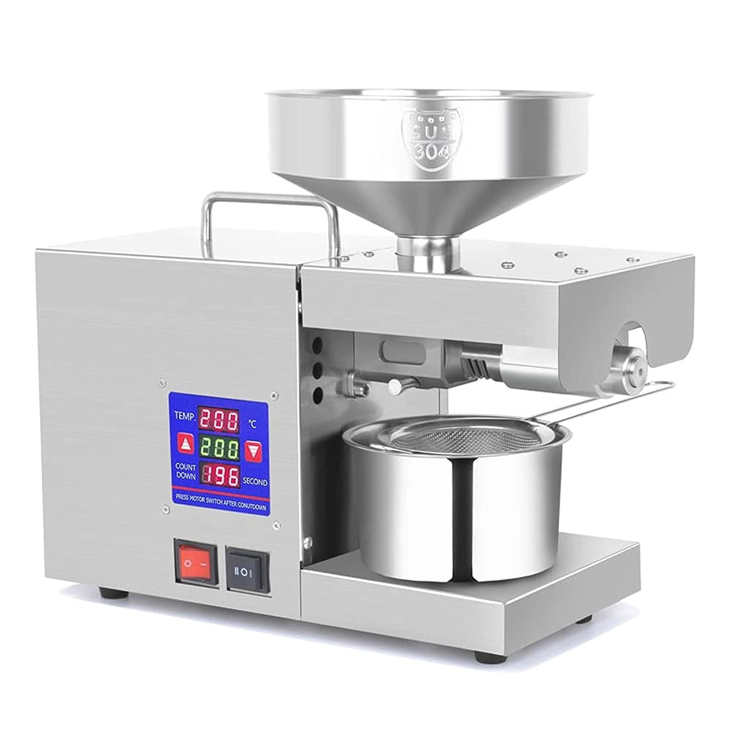 LTP333 610W Intelligent Stainless Steel Household Kitchen Commercial Oil Press Machine with Digital Display 0~300℃ Temperature Control 38mm Large Feed Port Suitable for Soybean Peanut Rapeseed Olive