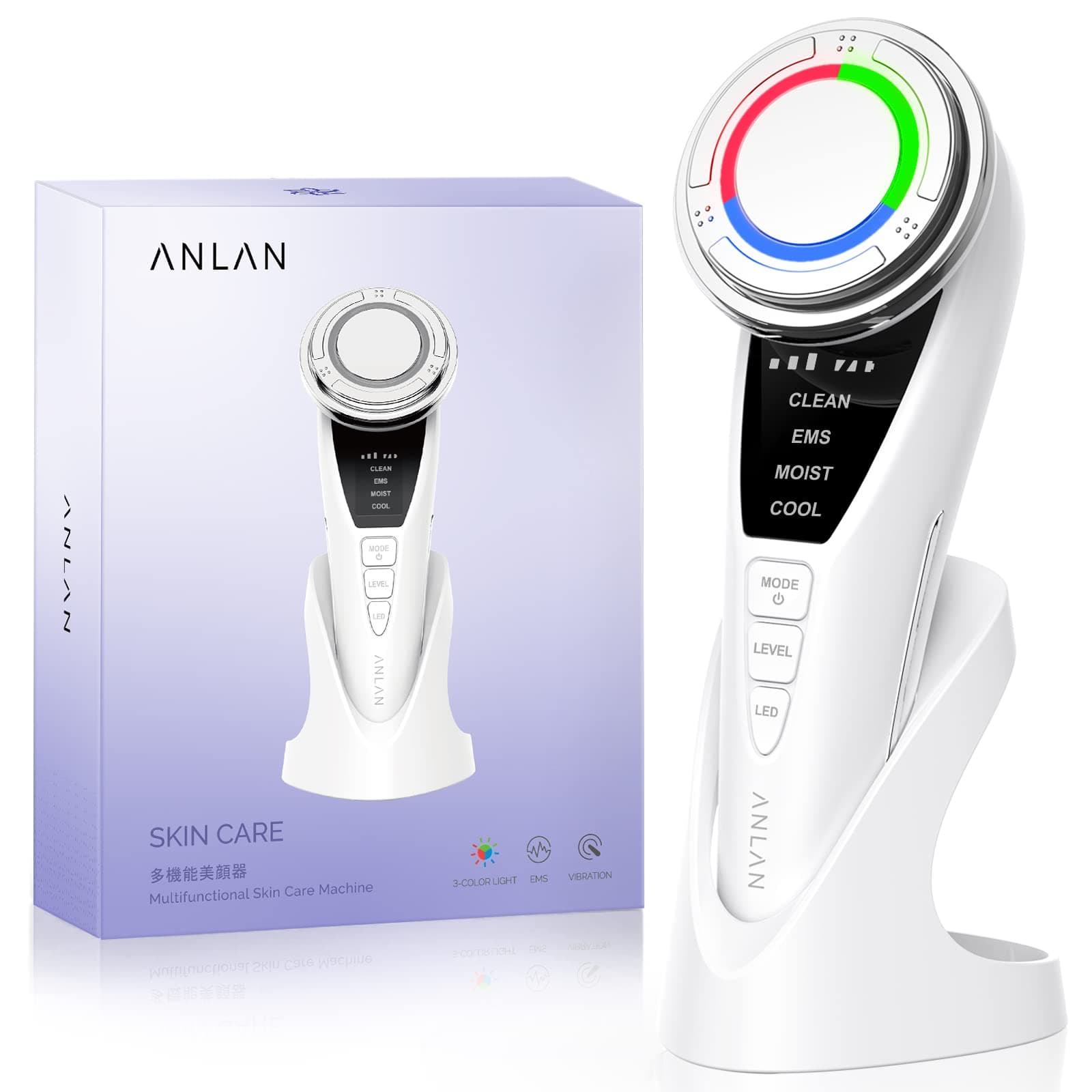 ANLAN Face Massager, Ultrasonic Facial Machine Electric Skin Care Beauty Device With EMS+Heated/Cold+Ionic+Red/Blue Light for Cleaning,Make-up Remover,Wrinkle Removal,Skin Tightening (Updated Model)