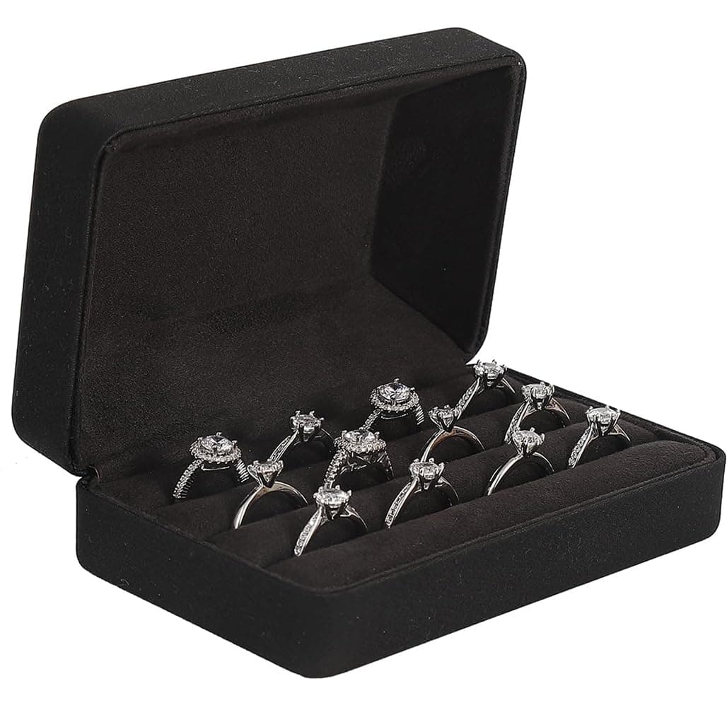 Goodern Jewelry Rings Organizers,Ring Storage Boxes,Travel Ring Stud Earrings Holder Case,3 Slot Portable Ring Display Tray Case,Compact Ring Holder Case Box for Christmas Holiday Gift-Black