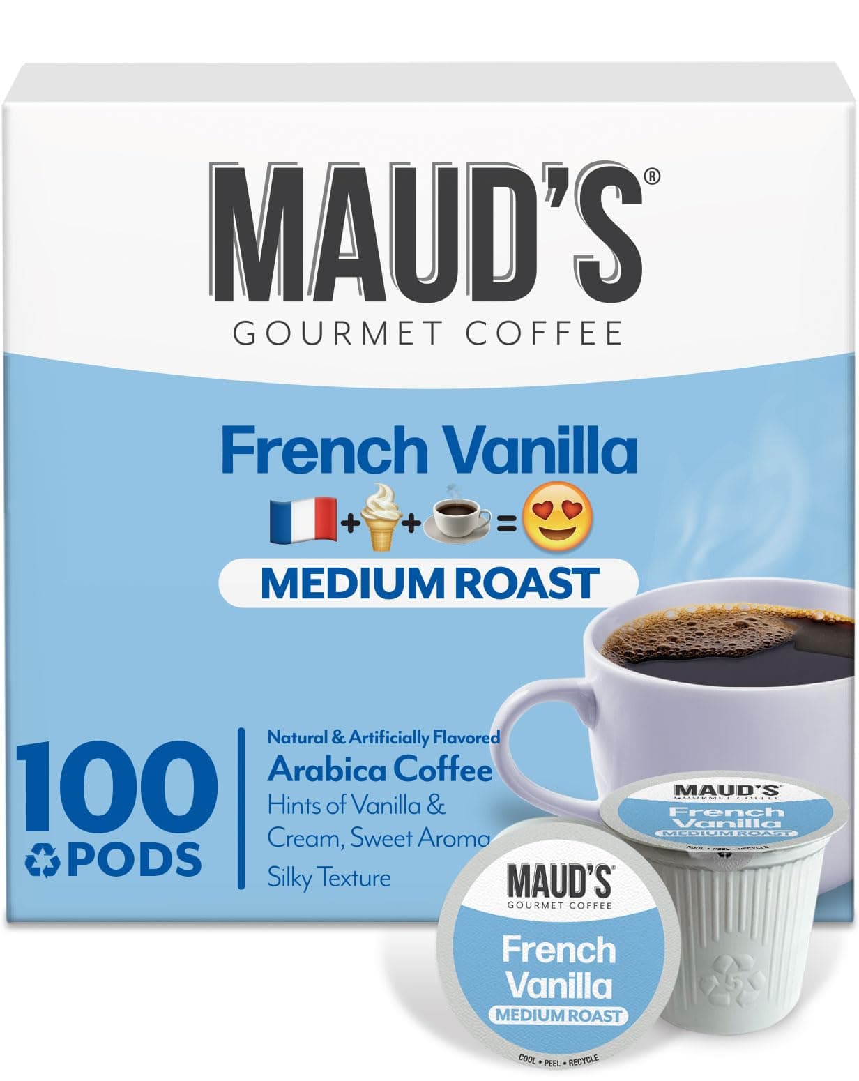 French Vanilla Coffee Pods, 100 ct, Medium Roast Coffee in Single Serve Pods – 100% Arabica Coffee, Compatible with Keurig K Cups Maker