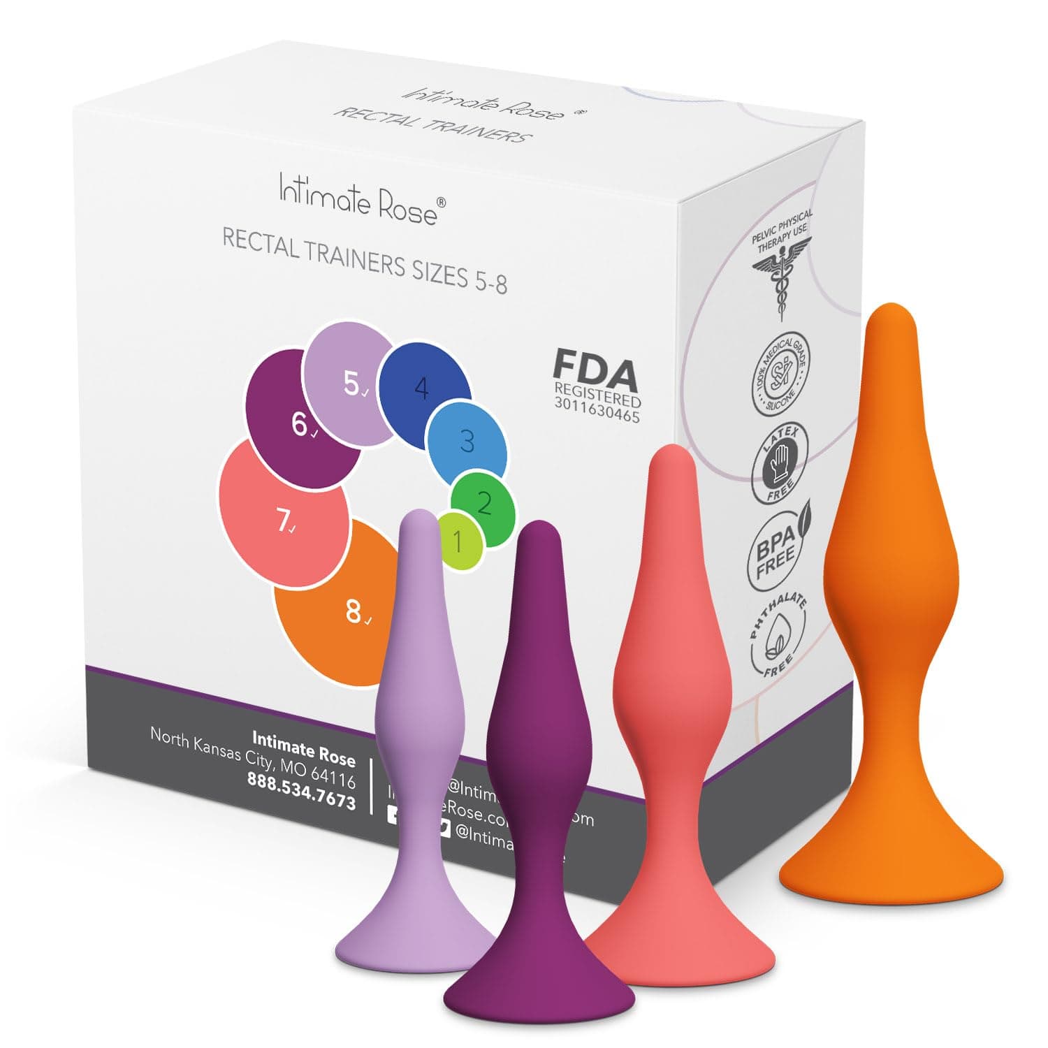Rectal Dilator Trainer Set for Men and Women – Pelvic Floor Therapy Tool - Medical Grade Silicone, FDA Registered - 4-Pack, Sizes 5-8