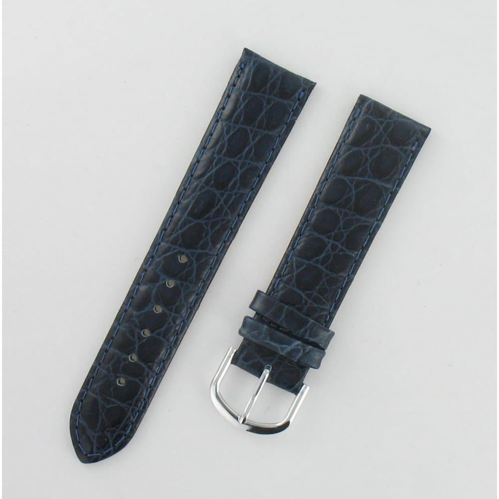 Crocodile Calf Leather Watch Band Strap 20 mm Navy Blue marine-06, 20 mm